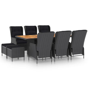 vidaXL 9-piece Garden Dining Set with Cushions Poly Rattan Dark Grey
