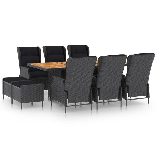 vidaXL 9-piece Garden Dining Set with Cushions Poly Rattan Dark Grey