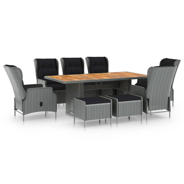 vidaXL 9-piece Garden Dining Set with Cushions Poly Rattan Light Grey