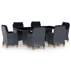 vidaXL 7-Piece Garden Dining Set with Cushions Poly Rattan Dark Grey