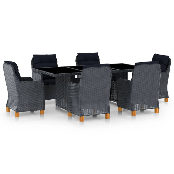vidaXL 7-Piece Garden Dining Set with Cushions Poly Rattan Dark Grey