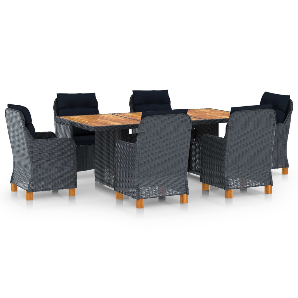 vidaXL 7-Piece Garden Dining Set with Cushions Poly Rattan Dark Grey
