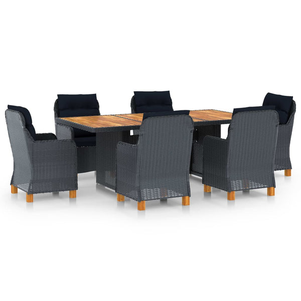 vidaXL 7-Piece Garden Dining Set with Cushions Poly Rattan Dark Grey