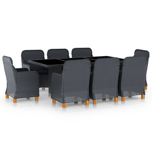 vidaXL 9-piece Garden Dining Set with Cushions Poly Rattan Dark Grey