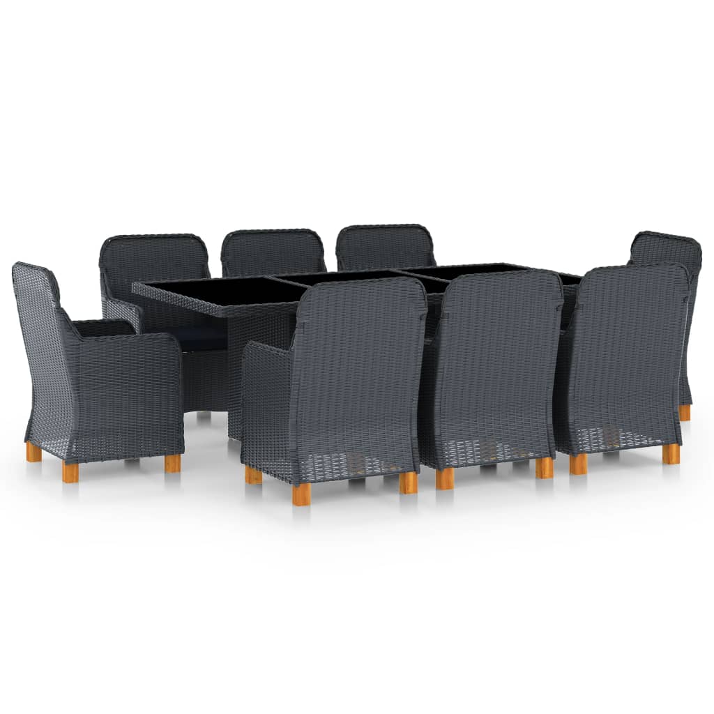 vidaXL 9-piece Garden Dining Set with Cushions Poly Rattan Dark Grey
