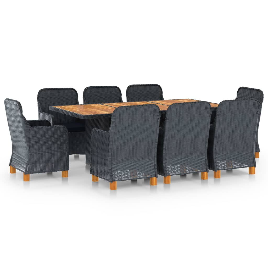 vidaXL 9-piece Garden Dining Set with Cushions Poly Rattan Dark Grey