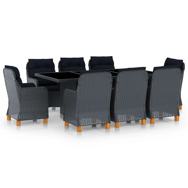 vidaXL 9-piece Garden Dining Set with Cushions Poly Rattan Dark Grey