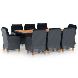 vidaXL 9-piece Garden Dining Set with Cushions Poly Rattan Dark Grey