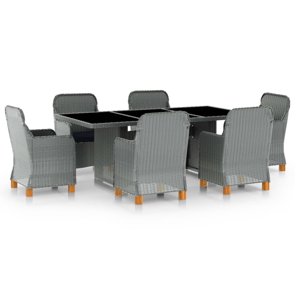 vidaXL 7-Piece Garden Dining Set with Cushions Poly Rattan Light Gray