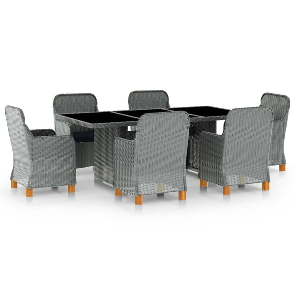 vidaXL 7-Piece Garden Dining Set with Cushions Poly Rattan Light Gray