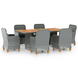vidaXL 7-Piece Garden Dining Set with Cushions Poly Rattan Light Gray