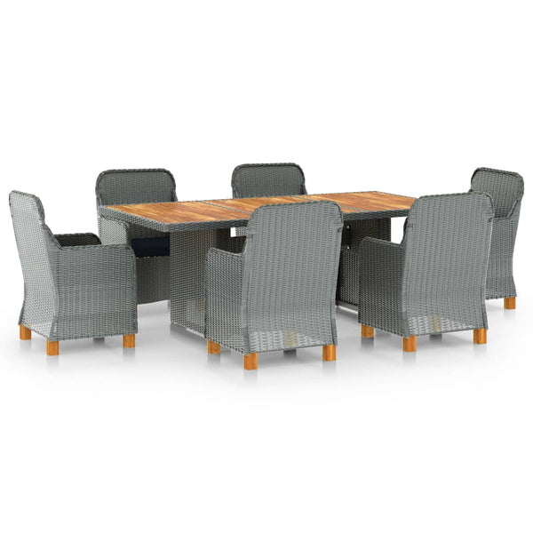 vidaXL 7-Piece Garden Dining Set with Cushions Poly Rattan Light Gray