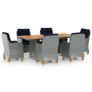 vidaXL 7-Piece Garden Dining Set with Cushions Poly Rattan Light Gray