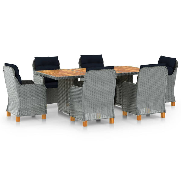 vidaXL 7-Piece Garden Dining Set with Cushions Poly Rattan Light Gray