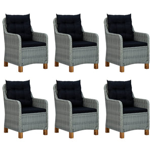 vidaXL 7-Piece Garden Dining Set with Cushions Poly Rattan Light Gray