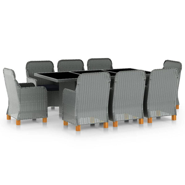 vidaXL 9-piece Garden Dining Set with Cushions Poly Rattan Light Grey