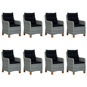 vidaXL 9-piece Garden Dining Set with Cushions Poly Rattan Light Grey