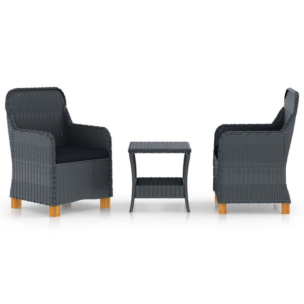 vidaXL 3-Piece Garden Lounge Set with Cushions Poly Rattan Dark Grey