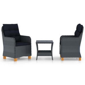 vidaXL 3-Piece Garden Lounge Set with Cushions Poly Rattan Dark Grey