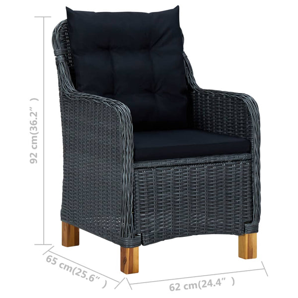 vidaXL 3-Piece Garden Lounge Set with Cushions Poly Rattan Dark Grey