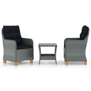 vidaXL 3-Piece Garden Lounge Set with Cushions Poly Rattan Light Gray