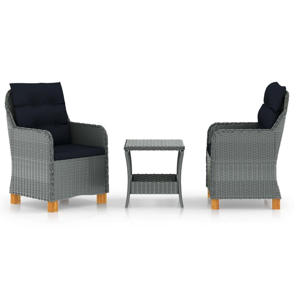 vidaXL 3-Piece Garden Lounge Set with Cushions Poly Rattan Light Gray