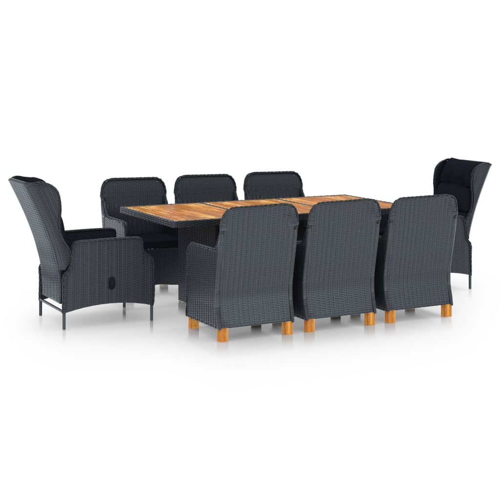 vidaXL 9-piece Garden Dining Set with Cushions Poly Rattan Dark Grey