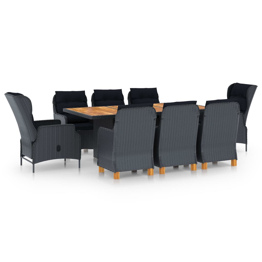 vidaXL 9-piece Garden Dining Set with Cushions Poly Rattan Dark Grey
