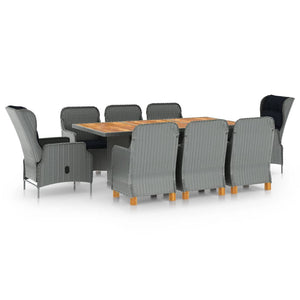 vidaXL 9-piece Garden Dining Set with Cushions Poly Rattan Light Grey