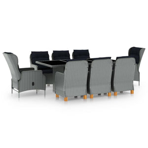 vidaXL 9-piece Garden Dining Set with Cushions Poly Rattan Light Grey