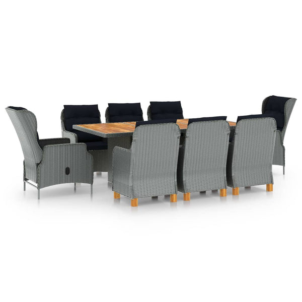 vidaXL 9-piece Garden Dining Set with Cushions Poly Rattan Light Grey