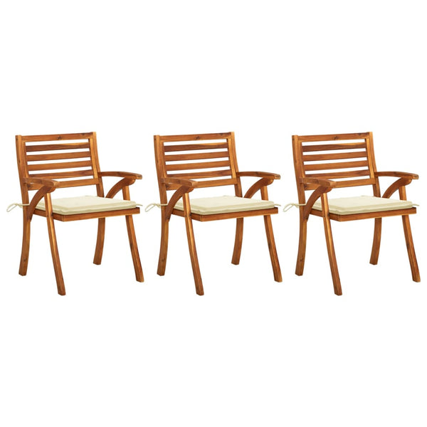 vidaXL Garden Dining Chairs with Cushions 3 pcs. Solid Acacia Wood