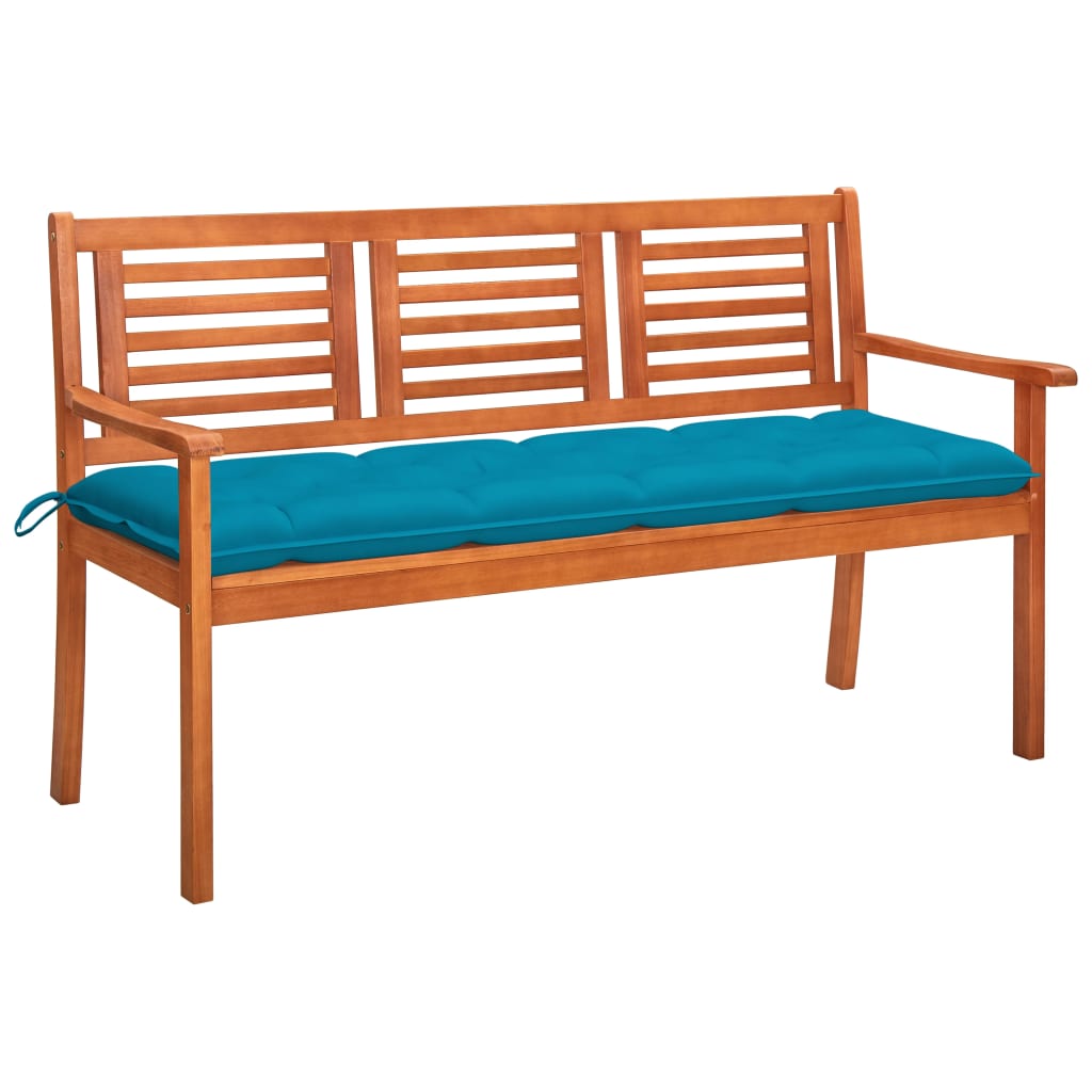 vidaXL 3-Seater Garden Bench with Cushion 150 cm Solid Eucalyptus Wood