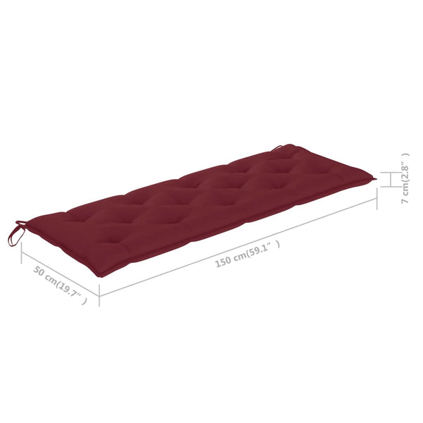 vidaXL 3-Seater Garden Bench with Cushion 150 cm Solid Eucalyptus Wood