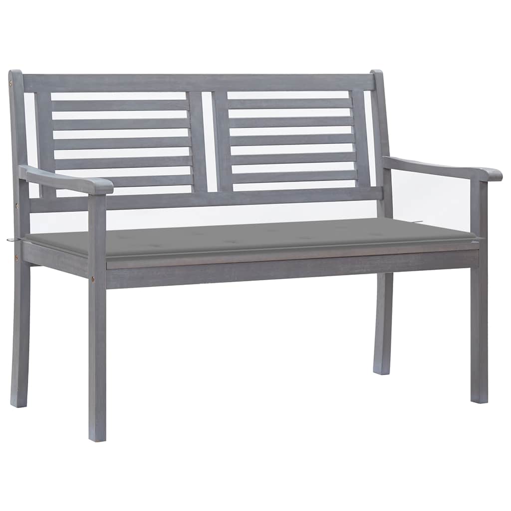 vidaXL 2-Seater Garden Bench with Cushion 120 cm Grey Eucalyptus Wood