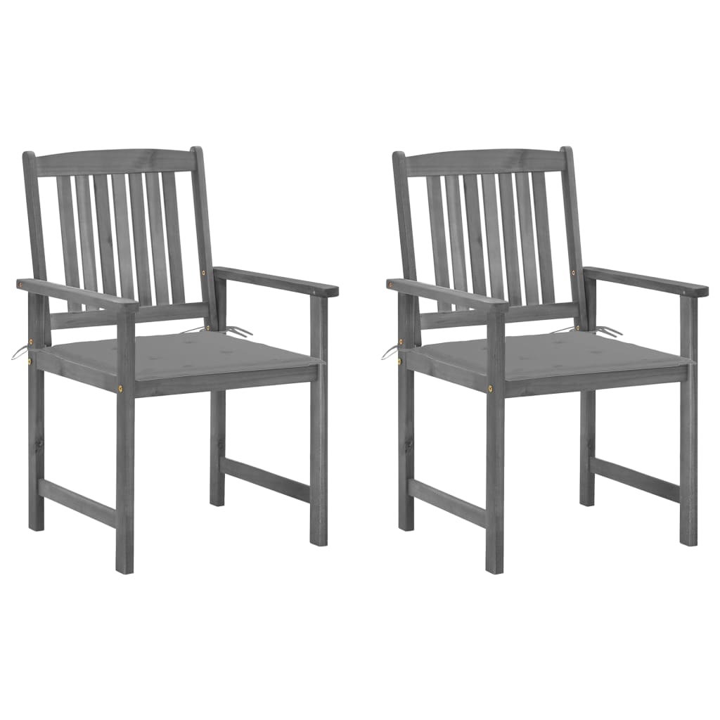 vidaXL Garden Chairs with Cushions 2 pcs. Grey Solid Acacia Wood