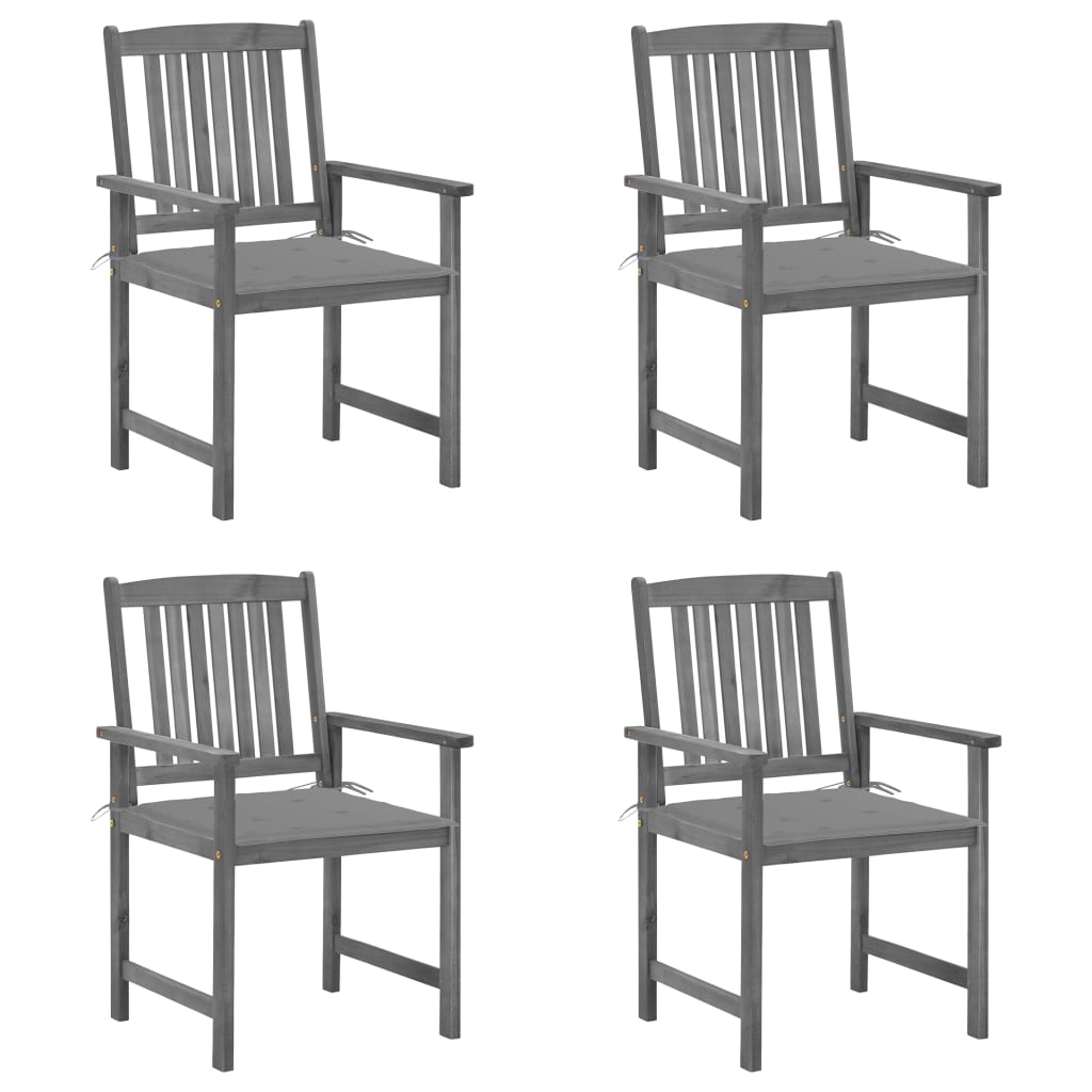 vidaXL Garden Chairs with Cushions 4 pcs. Gray Solid Acacia Wood