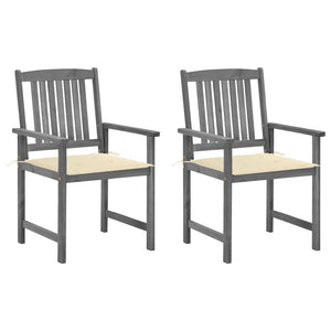 vidaXL Garden Chairs with Cushions 2 pcs Grey Solid Acacia Wood