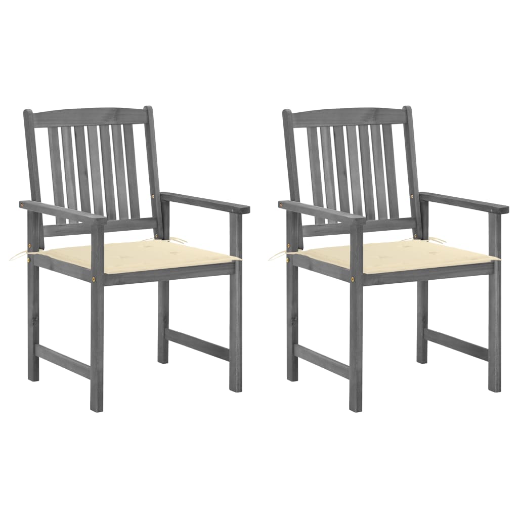 vidaXL Garden Chairs with Cushions 2 pcs Grey Solid Acacia Wood