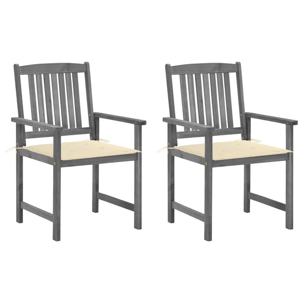 vidaXL Garden Chairs with Cushions 2 pcs Grey Solid Acacia Wood