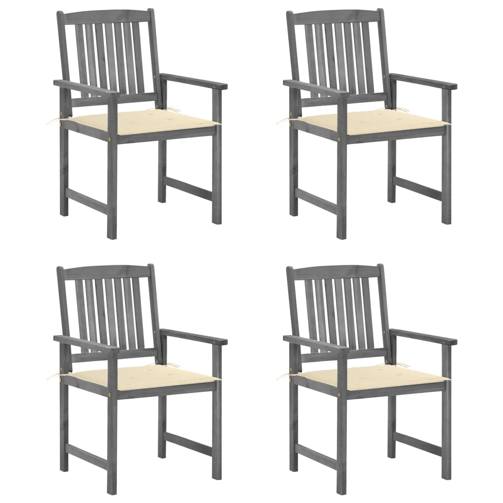 vidaXL Garden Chairs with Cushions 4 pcs. Gray Solid Acacia Wood