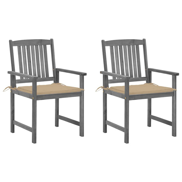 vidaXL Garden Chairs with Cushions 2 pcs. Grey Solid Acacia Wood