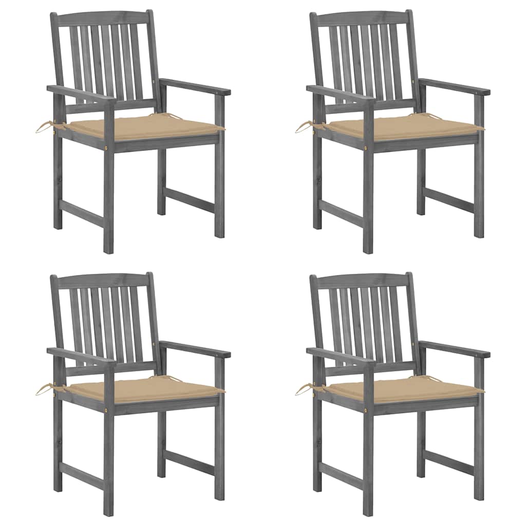 vidaXL Garden Chairs with Cushions 4 pcs Grey Solid Acacia Wood