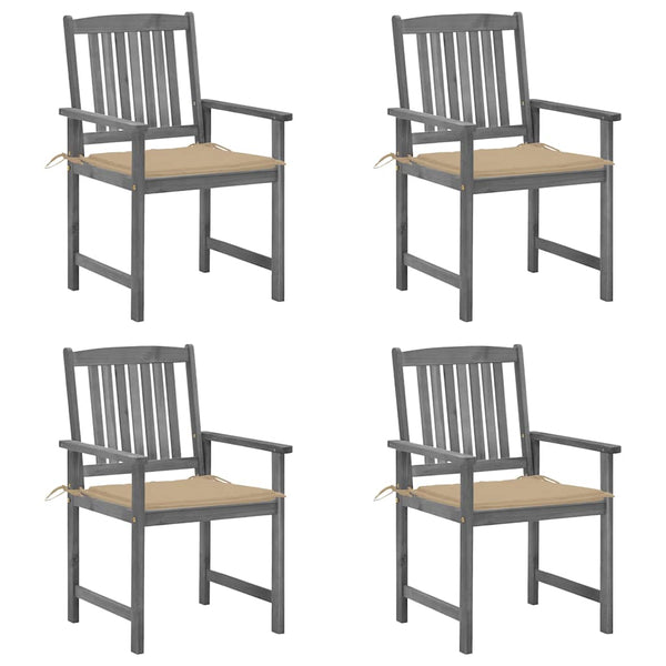 vidaXL Garden Chairs with Cushions 4 pcs Grey Solid Acacia Wood
