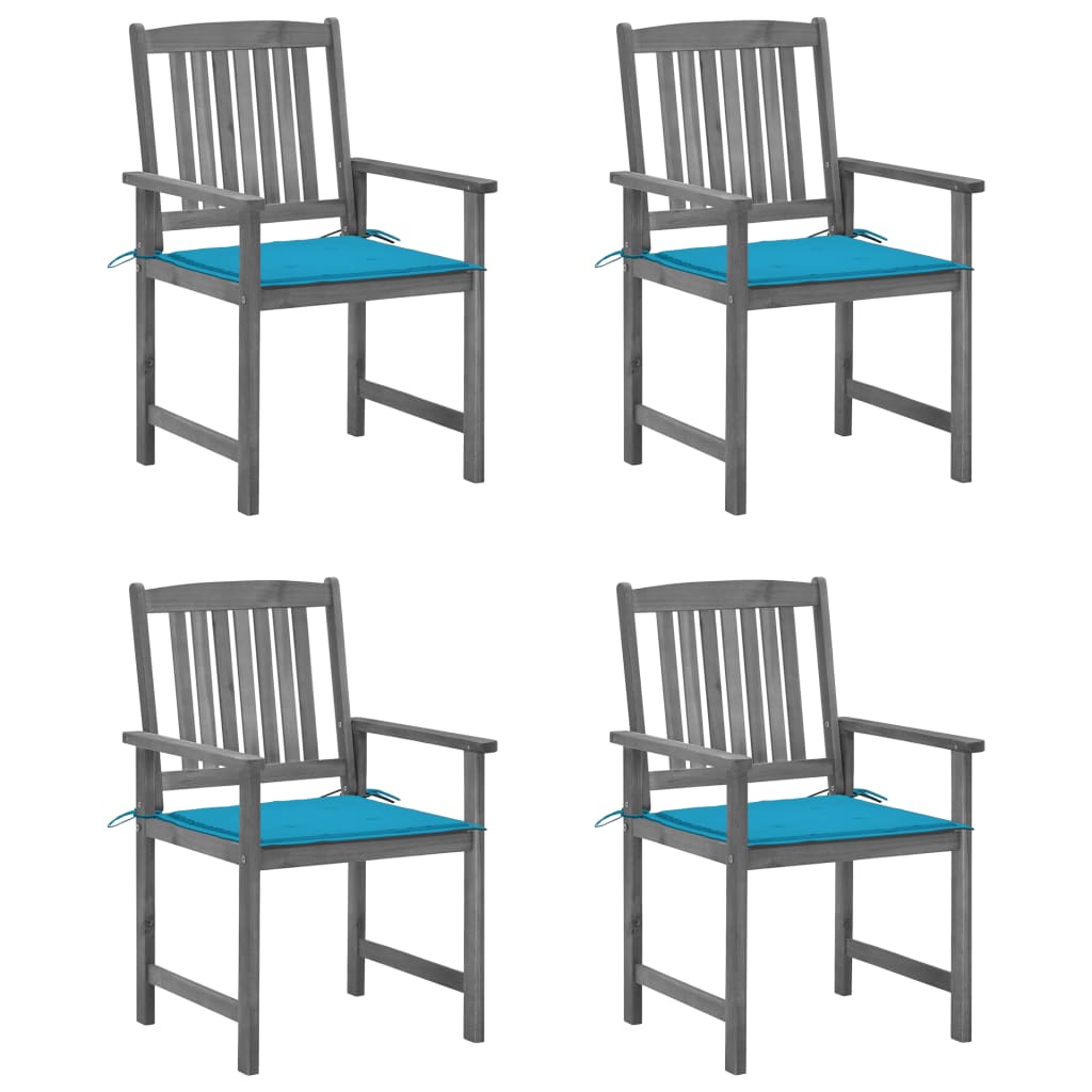 vidaXL Garden Chairs with Cushions 4 pcs Grey Solid Acacia Wood