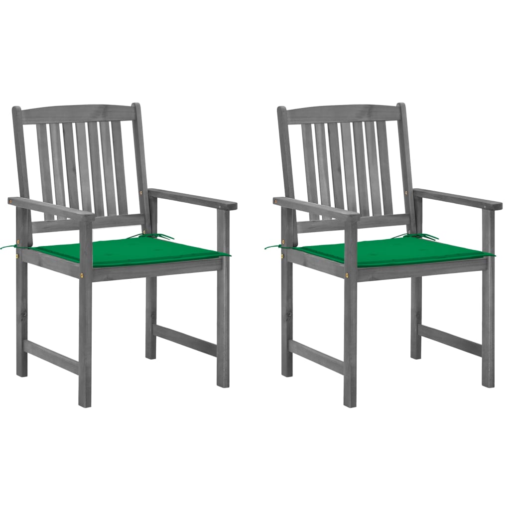 vidaXL Garden Chairs with Cushions 2 pcs. Grey Solid Acacia Wood