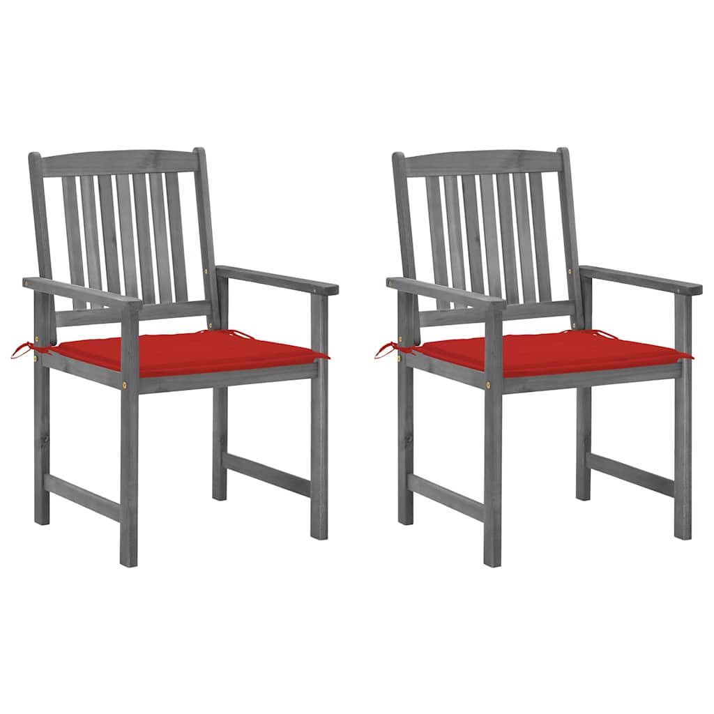 vidaXL Garden Chairs with Cushions 2 pcs. Grey Solid Acacia Wood