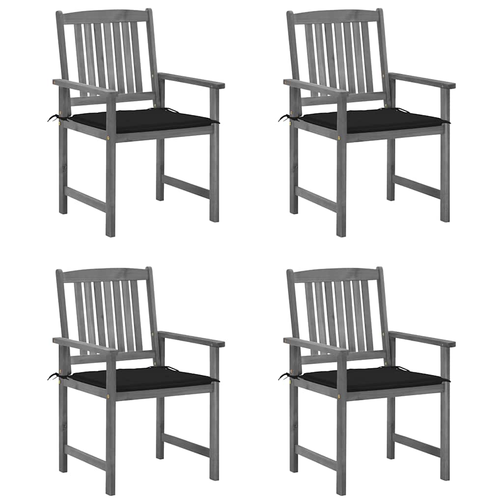 vidaXL Garden Chairs with Cushions 4 pcs Grey Solid Acacia Wood