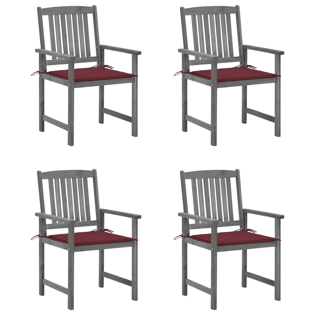 vidaXL Garden Chairs with Cushions 4 pcs Grey Solid Acacia Wood