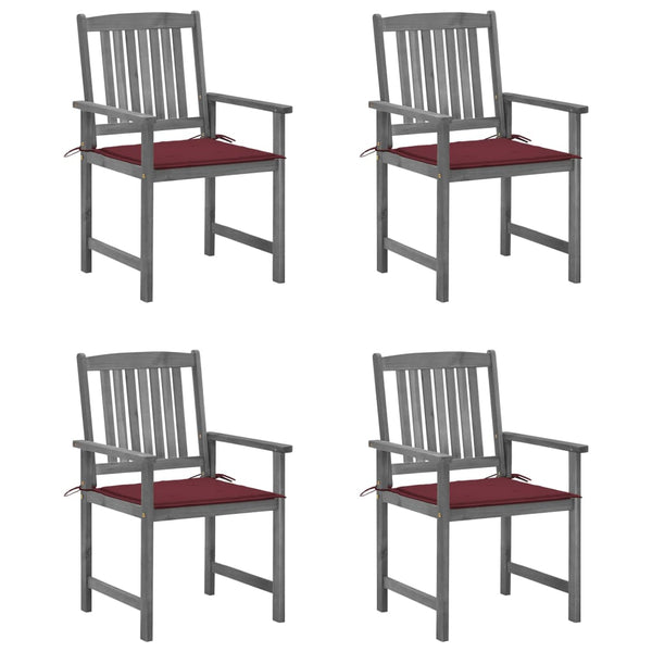 vidaXL Garden Chairs with Cushions 4 pcs Grey Solid Acacia Wood